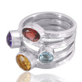 Novo estilo elegante multi-gemstone 925 Sterling Silver Classical Ring